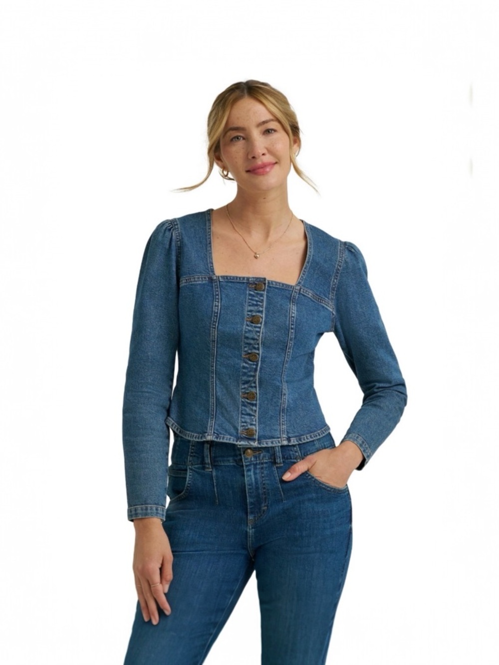 Lee Denim Button-Front Long Sleeve Top - Blue